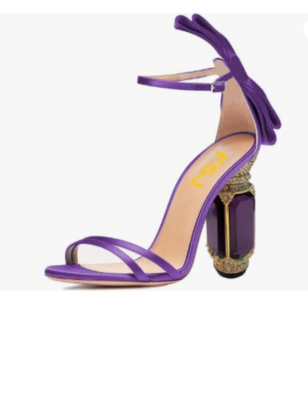 FSJ Purple Bow Open Toe Stylish Sandals Ankle Strap Crystal Heel Ballroom Shoes